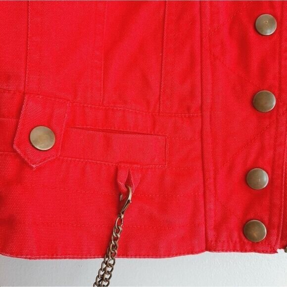 VERO MODA Toga Canvas Moto Bomber Textile Jacket Red Sz M - Picture 5 of 16